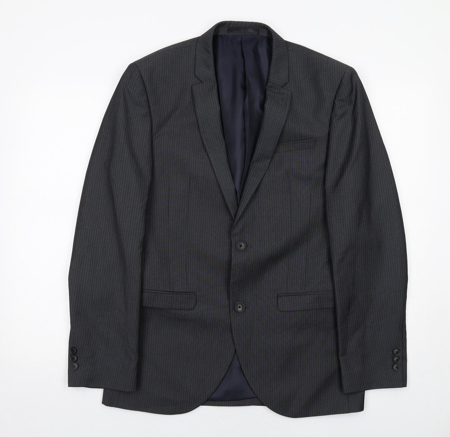 NEXT Mens Grey Striped Polyester Jacket Suit Jacket Size 38 Regular