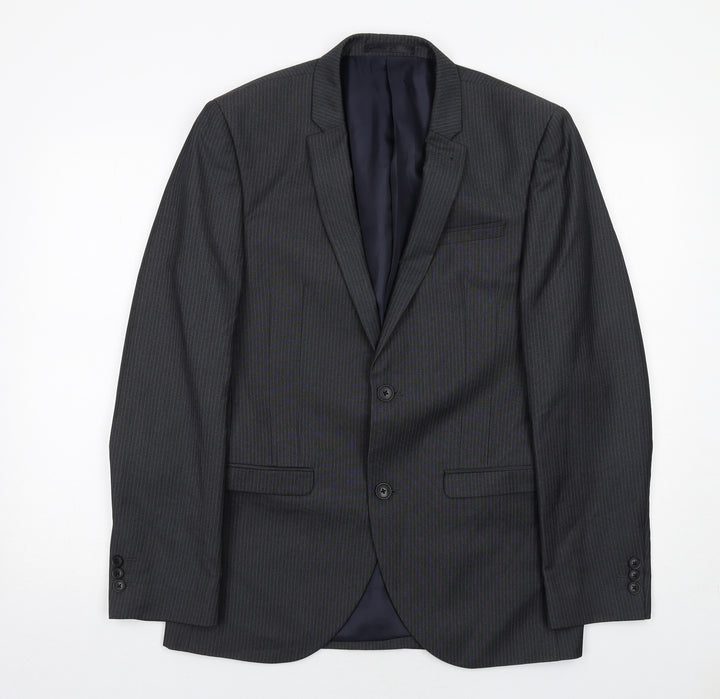 NEXT Mens Grey Striped Polyester Jacket Suit Jacket Size 38 Regular