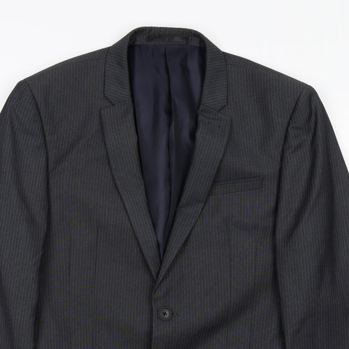 NEXT Mens Grey Striped Polyester Jacket Suit Jacket Size 38 Regular