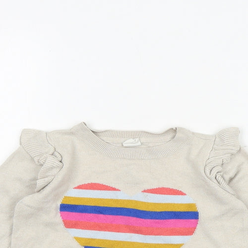 Gap Girls Beige Round Neck Cotton Pullover Jumper Size 5 Years Pullover - Heart