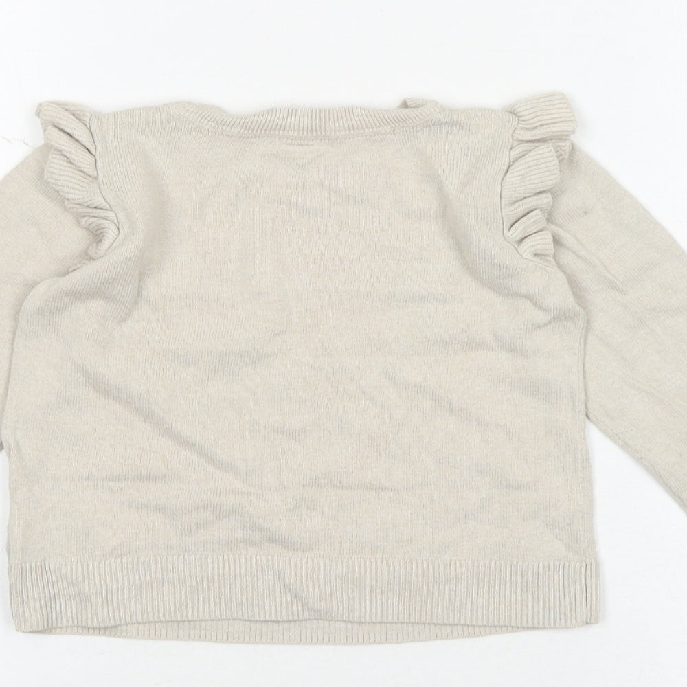 Gap Girls Beige Round Neck Cotton Pullover Jumper Size 5 Years Pullover - Heart