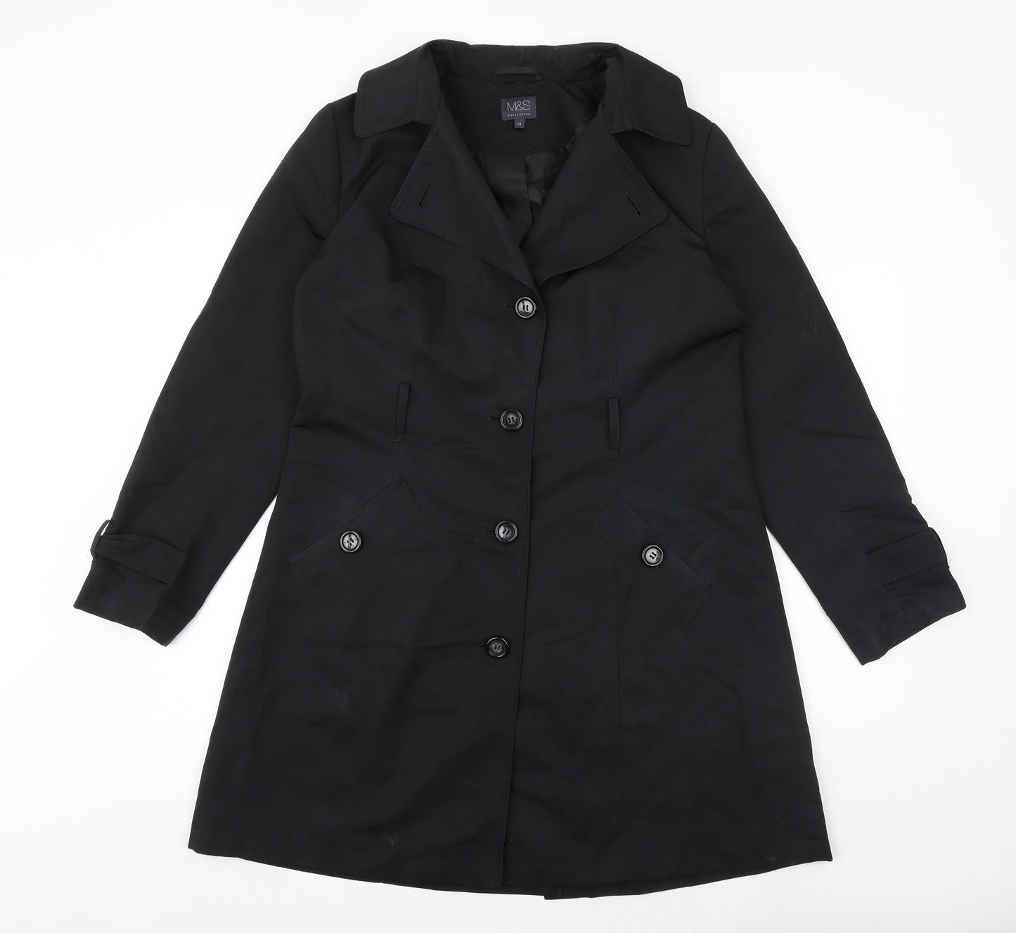 Marks and Spencer Womens Black Overcoat Coat Size 14 Button