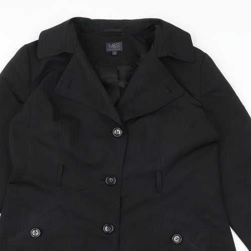 Marks and Spencer Womens Black Overcoat Coat Size 14 Button