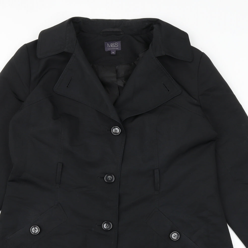 Marks and Spencer Womens Black Overcoat Coat Size 14 Button