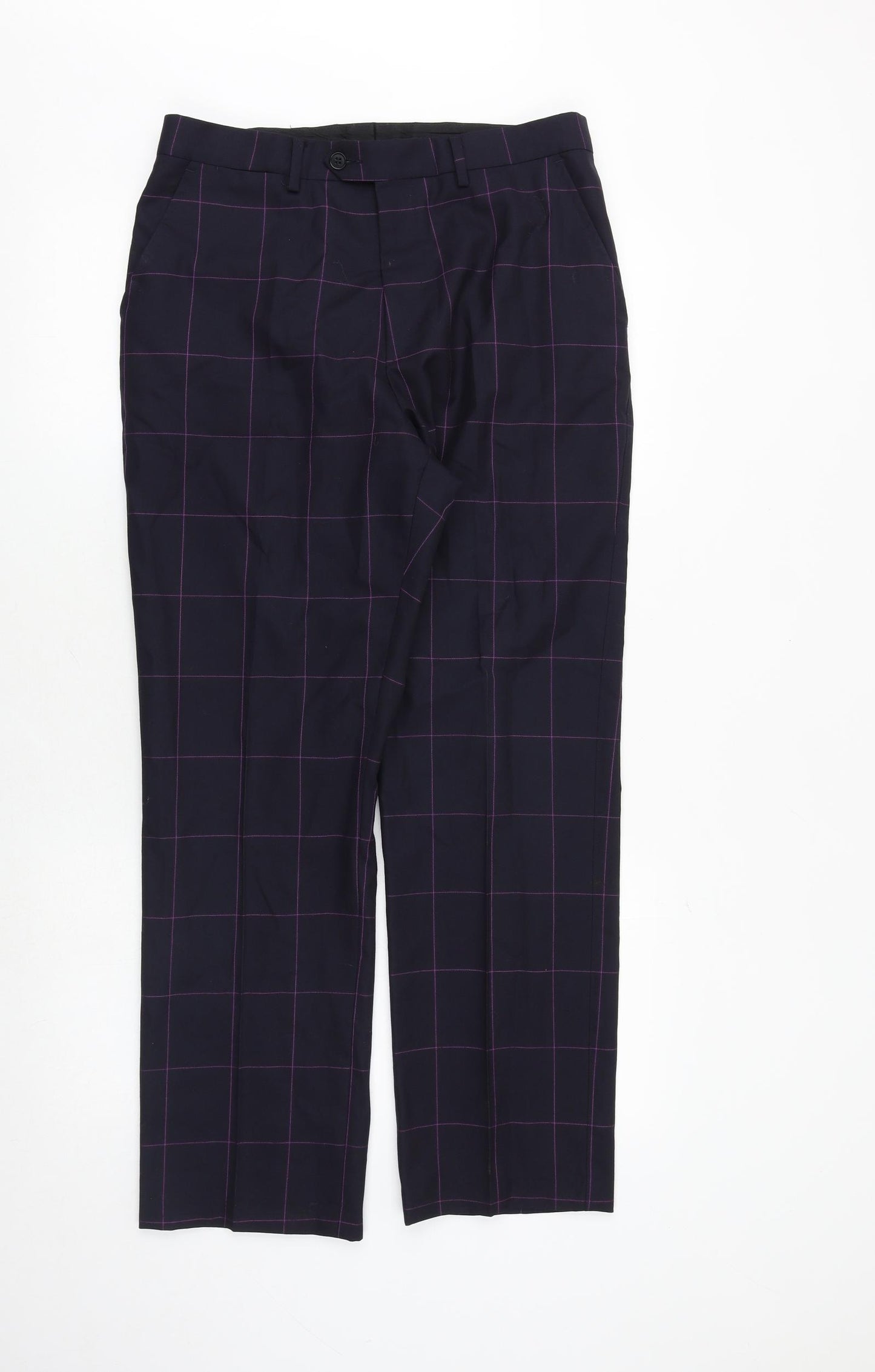 Paul Smith Mens Blue Check Polyester Trousers Size 32 in Regular Zip