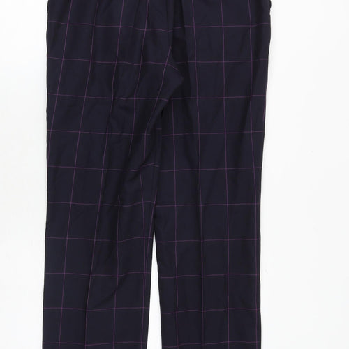 Paul Smith Mens Blue Check Polyester Trousers Size 32 in Regular Zip