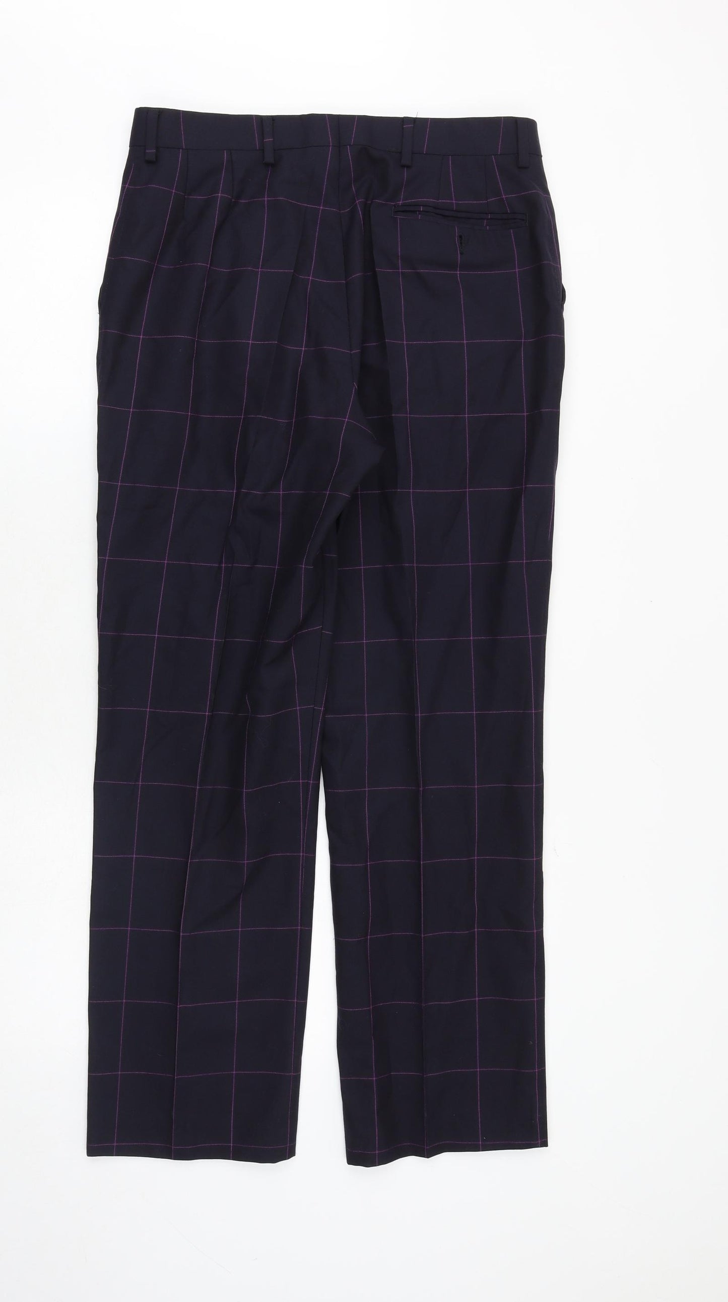 Paul Smith Mens Blue Check Polyester Trousers Size 32 in Regular Zip