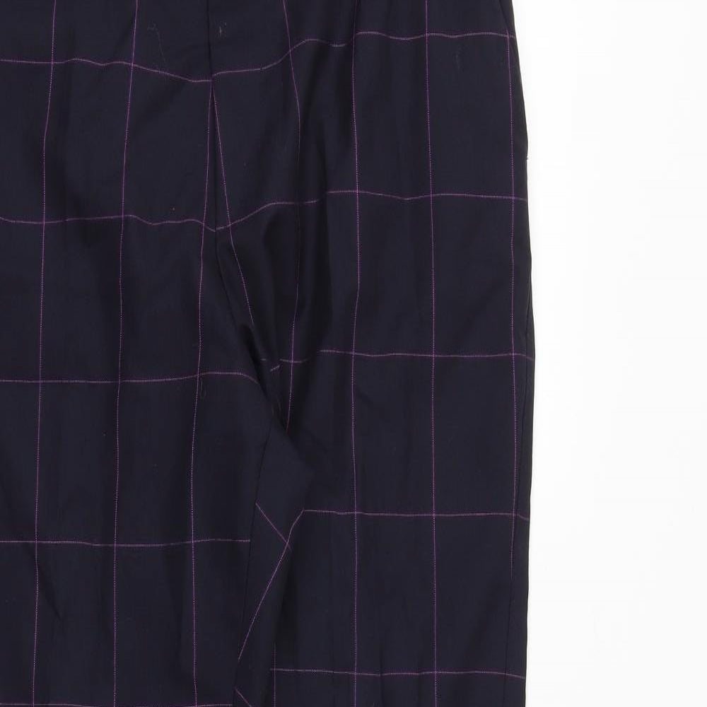 Paul Smith Mens Blue Check Polyester Trousers Size 32 in Regular Zip