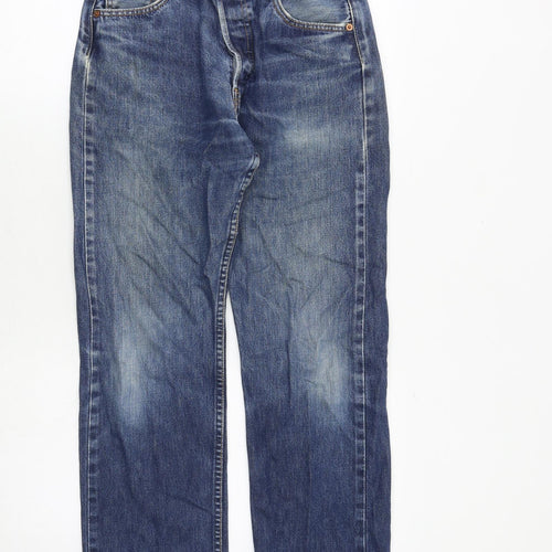 Levi's Womens Blue Cotton Straight Jeans Size 30 in Regular Button - Frayed Hem
