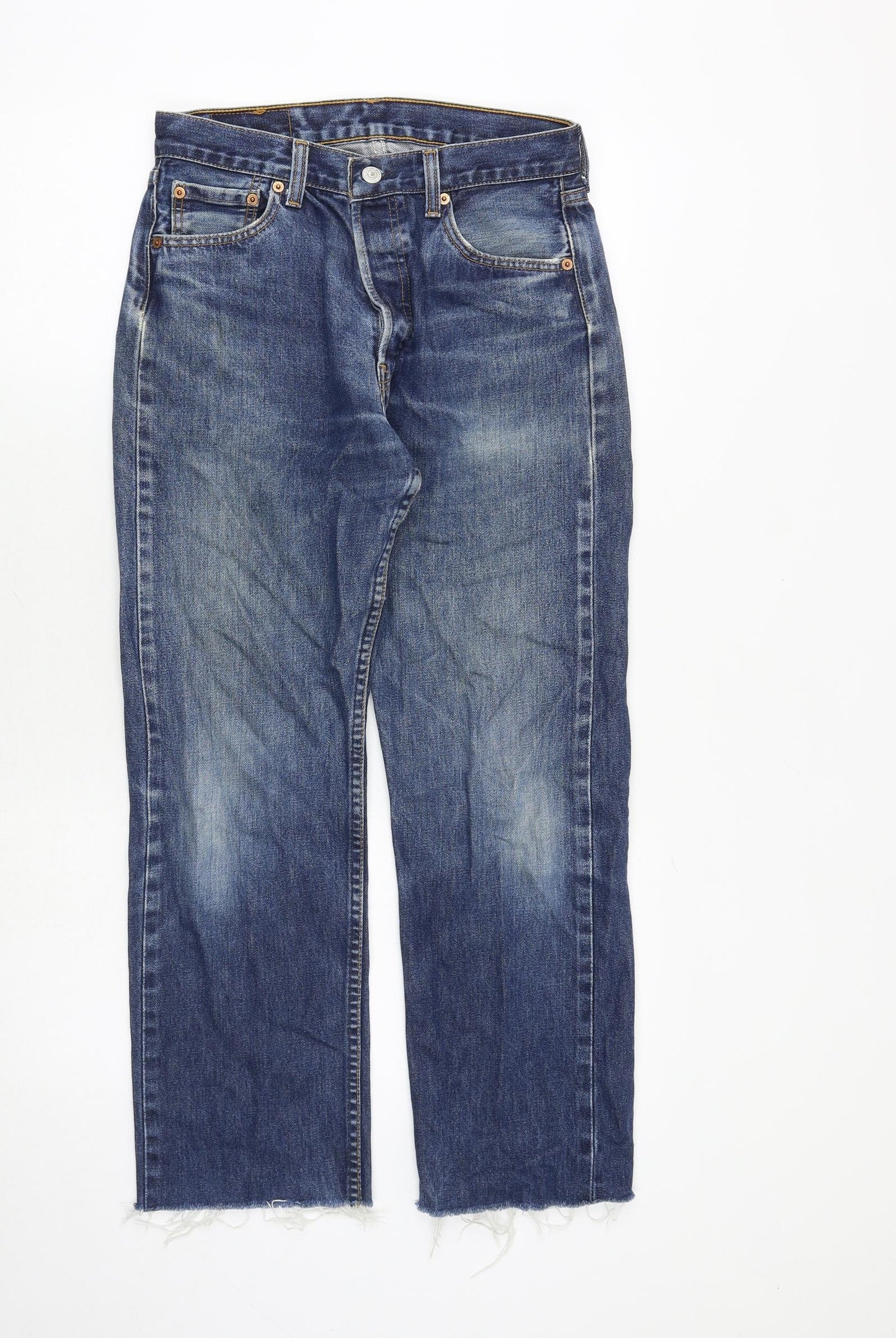 Levi's Womens Blue Cotton Straight Jeans Size 30 in Regular Button - Frayed Hem
