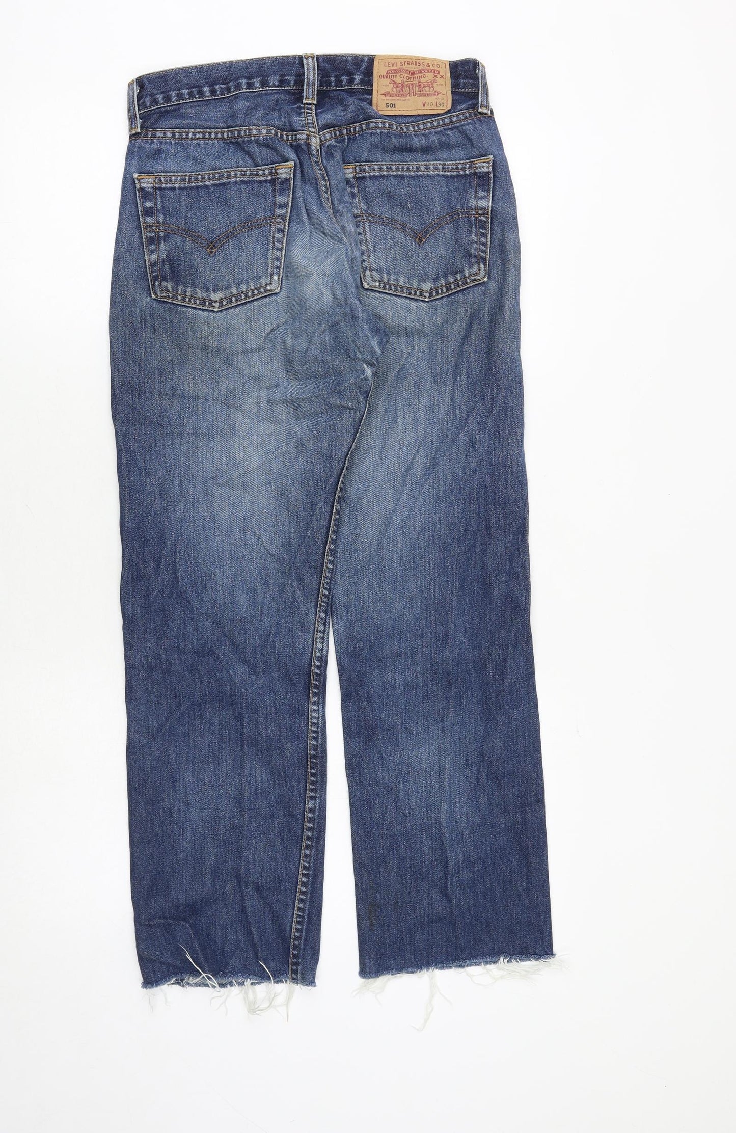 Levi's Womens Blue Cotton Straight Jeans Size 30 in Regular Button - Frayed Hem