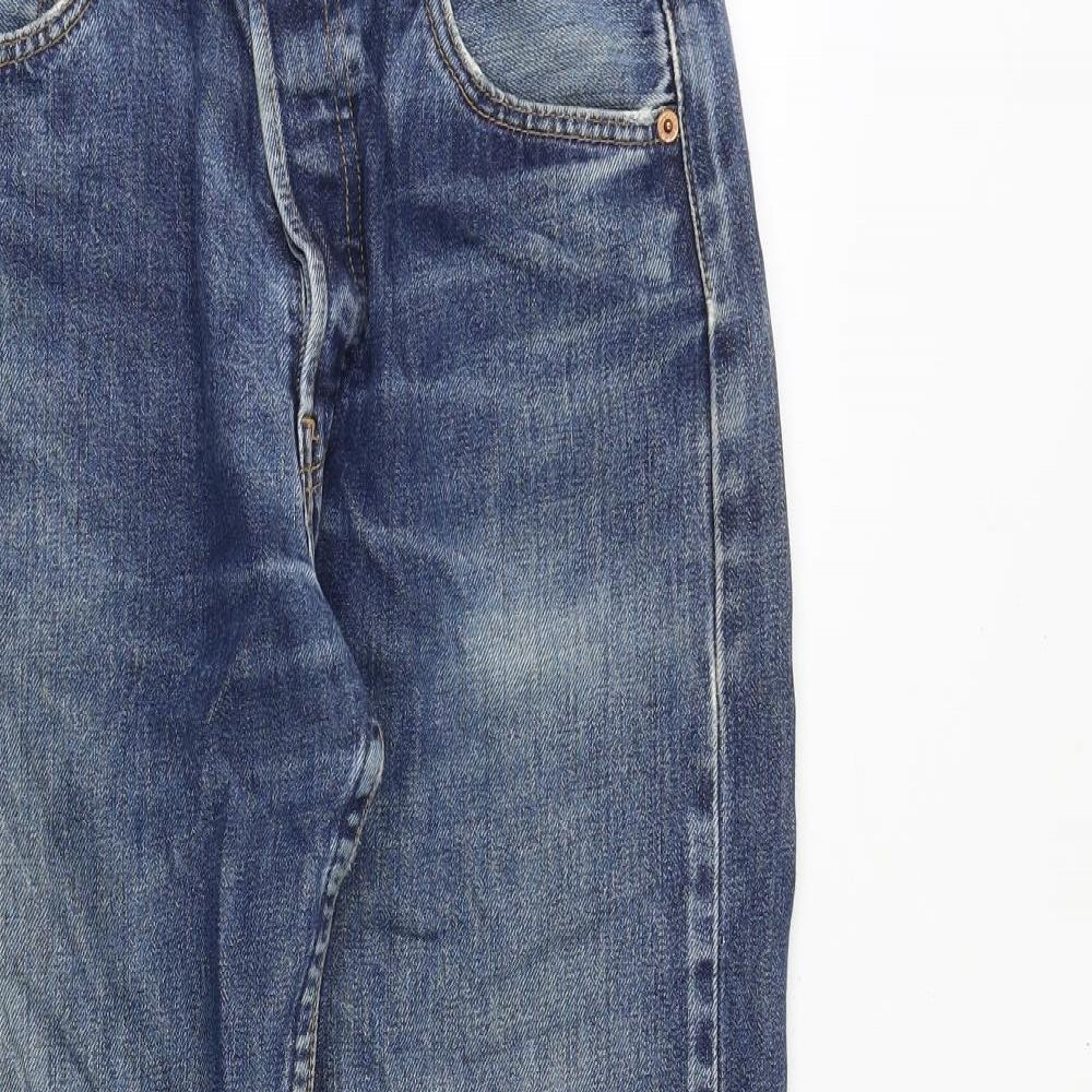 Levi's Womens Blue Cotton Straight Jeans Size 30 in Regular Button - Frayed Hem