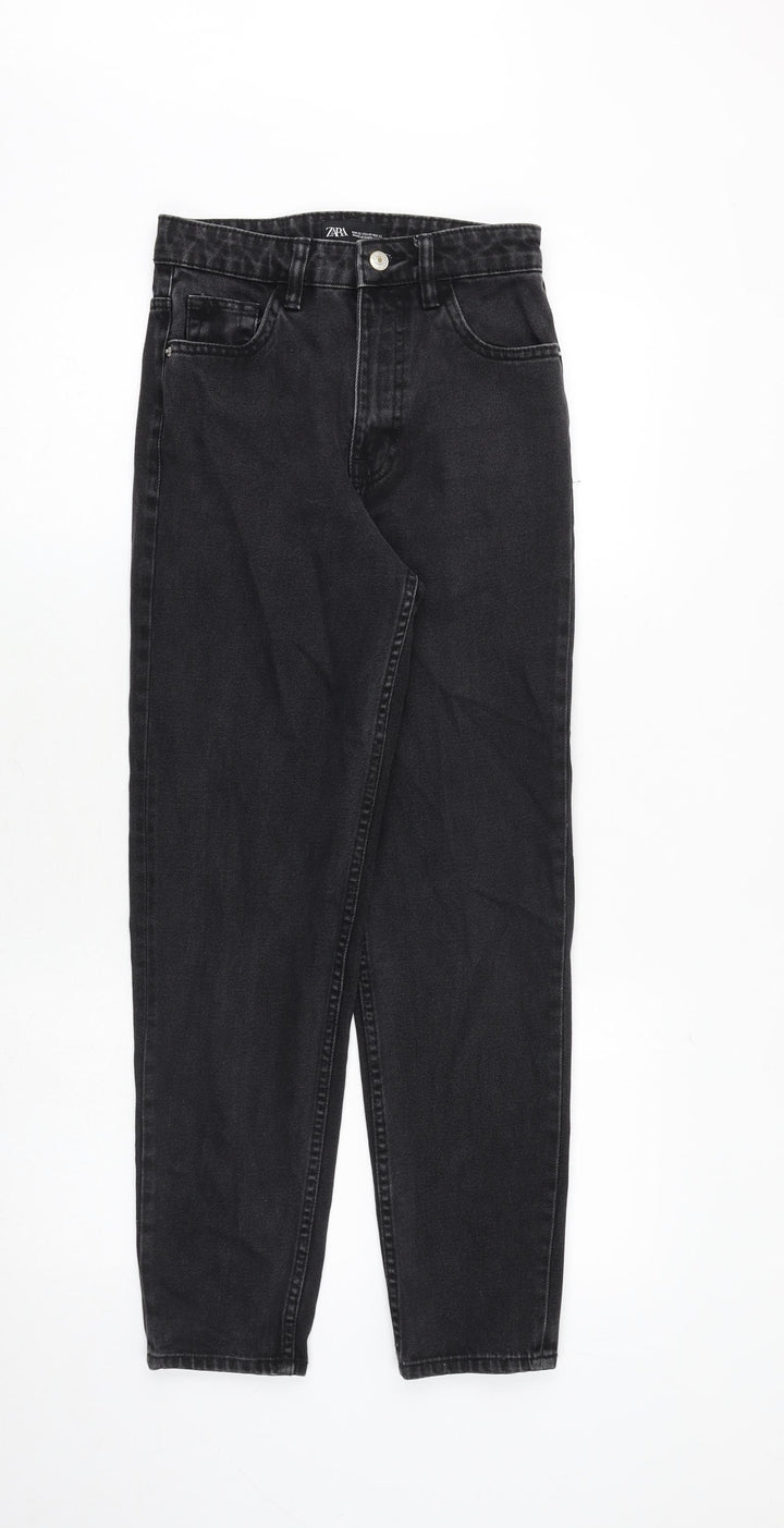 Zara Womens Grey Cotton Tapered Jeans Size 4 Regular Zip