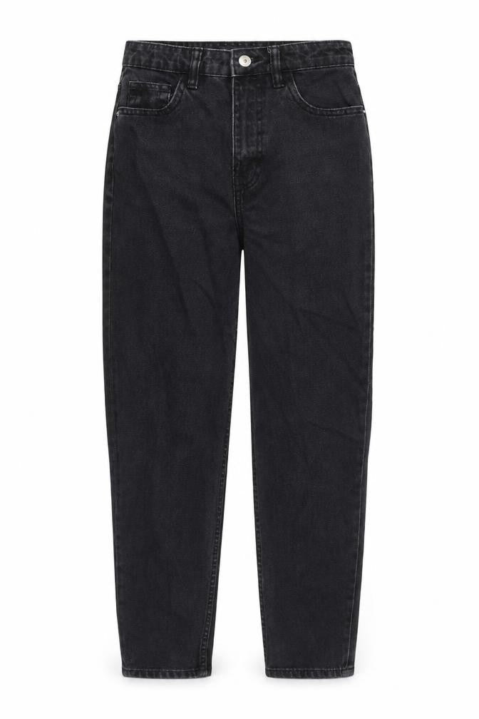 Front view of Zara women’s grey cotton tapered jeans, size UK 4, regular zip
