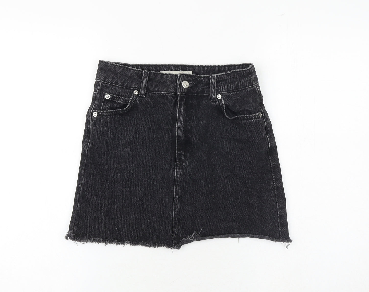 Topshop Womens Black Cotton A-Line Skirt Size 6 Zip
