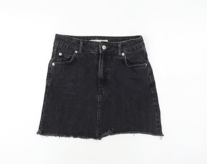 Topshop Womens Black Cotton A-Line Skirt Size 6 Zip