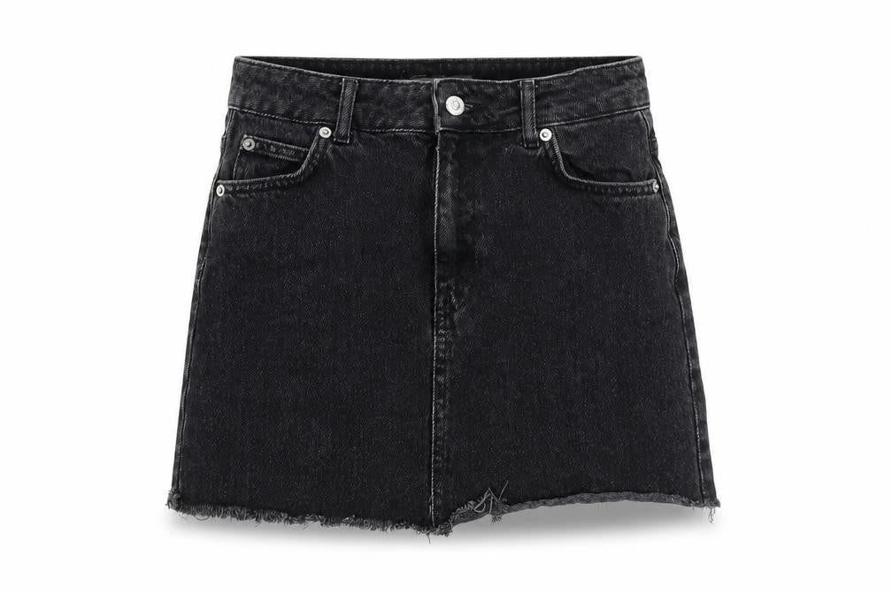 Topshop Womens Black Cotton A-Line Skirt Size 6 Zip