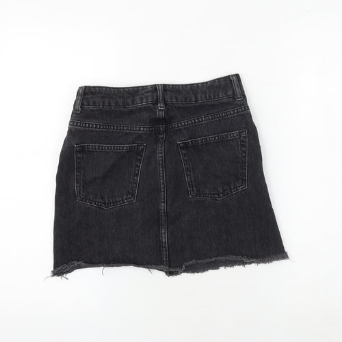Topshop Womens Black Cotton A-Line Skirt Size 6 Zip