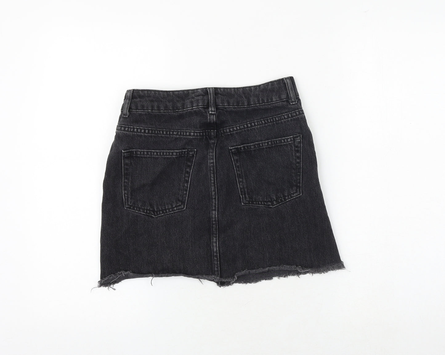Topshop Womens Black Cotton A-Line Skirt Size 6 Zip
