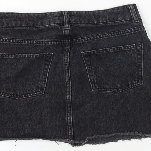 Topshop Womens Black Cotton A-Line Skirt Size 6 Zip