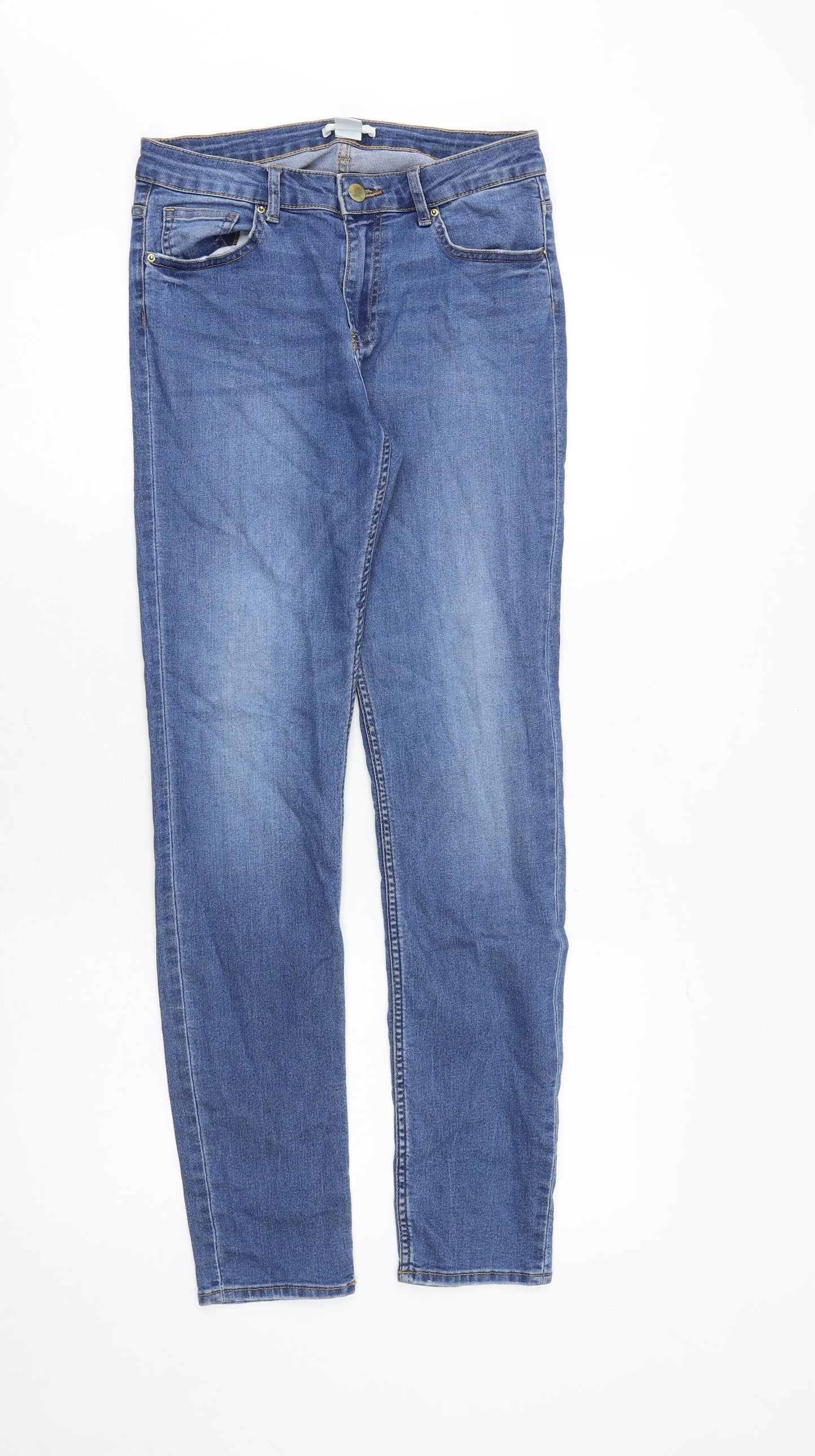 H&M Womens Blue Cotton Straight Jeans Size 10 Regular Zip