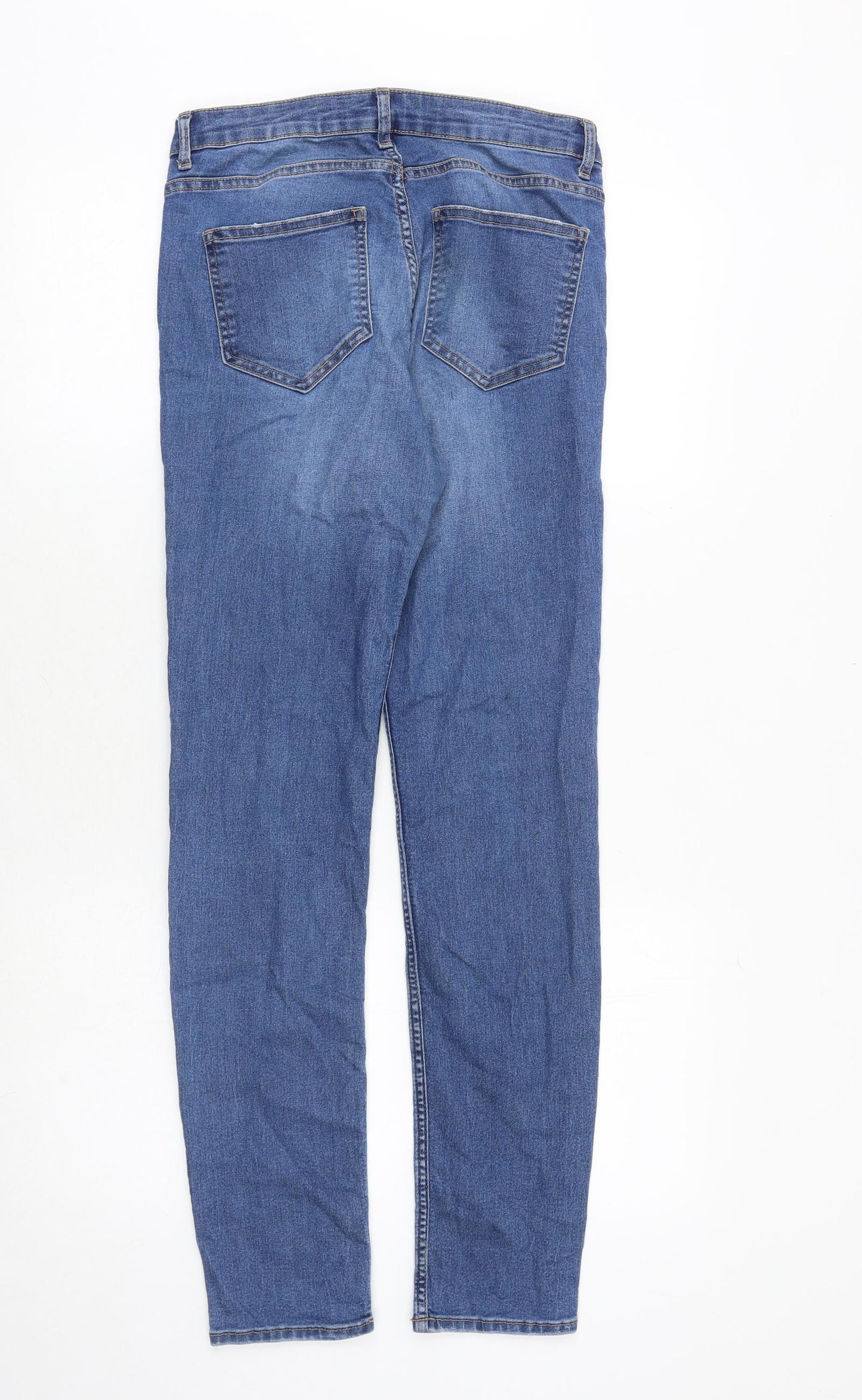H&M Womens Blue Cotton Straight Jeans Size 10 Regular Zip