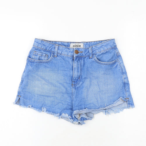 New Look Womens Blue Cotton Hot Pants Shorts Size 8 Regular Zip