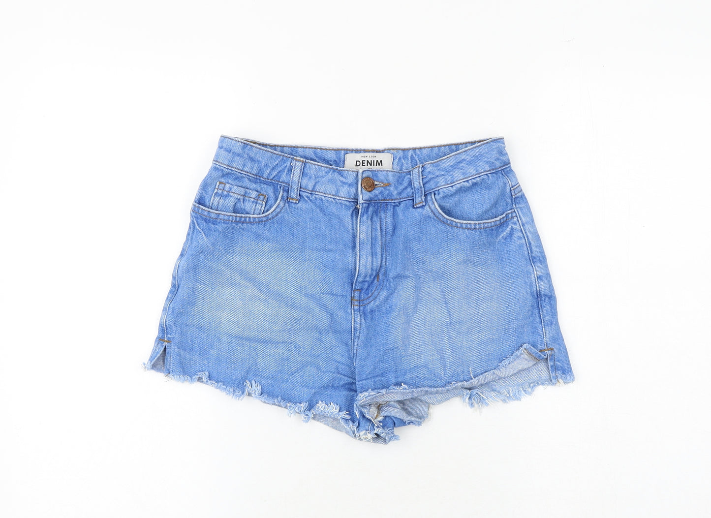 New Look Womens Blue Cotton Hot Pants Shorts Size 8 Regular Zip