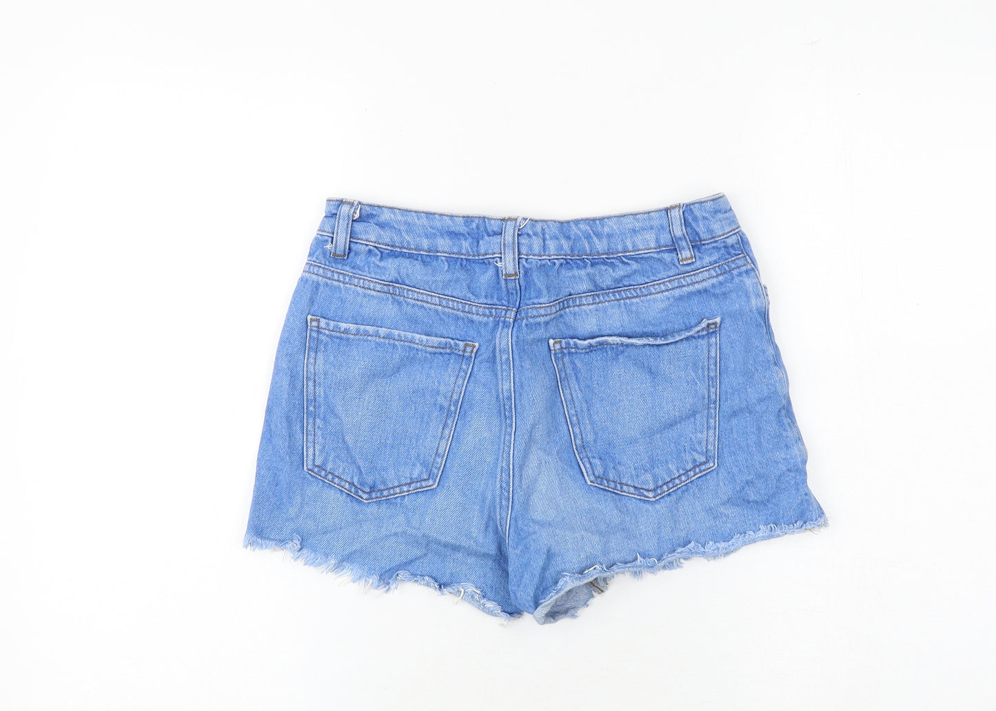 New Look Womens Blue Cotton Hot Pants Shorts Size 8 Regular Zip