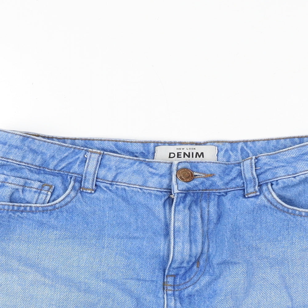 New Look Womens Blue Cotton Hot Pants Shorts Size 8 Regular Zip