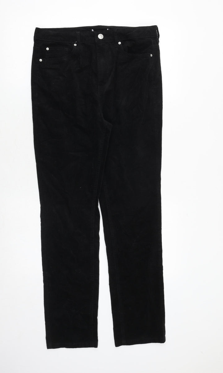 Marks and Spencer Womens Black Cotton Trousers Size 32 in Regular Zip
