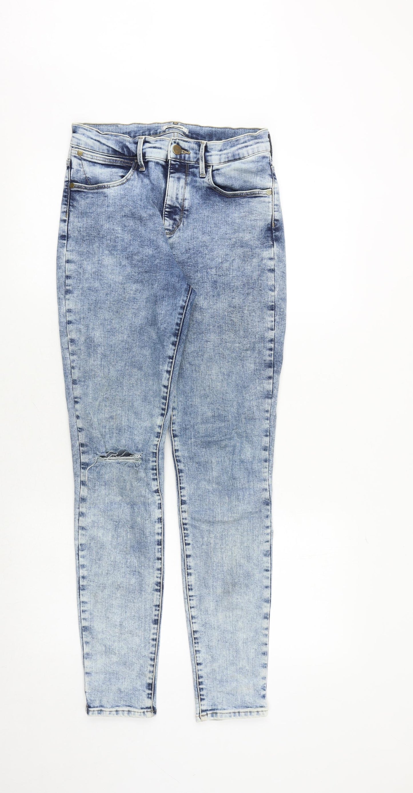 Wrangler Womens Blue Cotton Skinny Jeans Size 27 in Slim Zip - Acid Wash