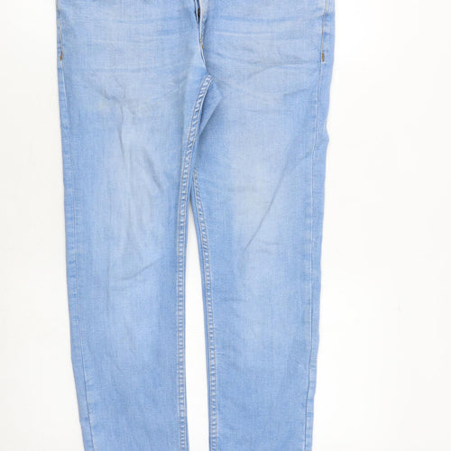 River Island Mens Blue Cotton Straight Jeans Size 32 in L30 in Regular Zip