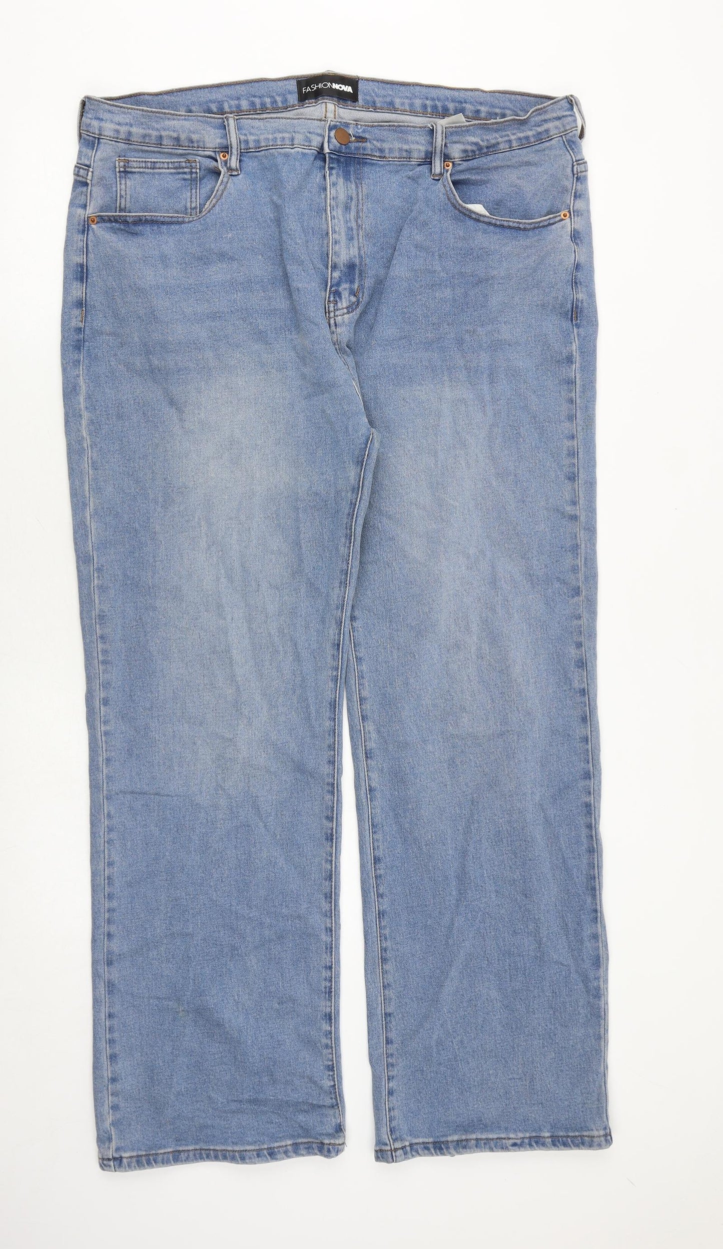 Fashion Nova Womens Blue Cotton Wide-Leg Jeans Size 18 Regular Zip