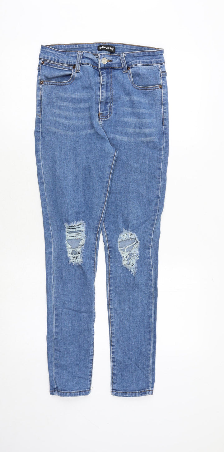 Momokrom Womens Blue Cotton Skinny Jeans Size 12 Regular Zip