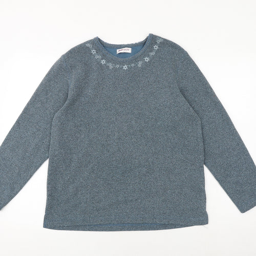 Bonmarché Womens Blue Round Neck Floral Polyester Pullover Jumper Size S
