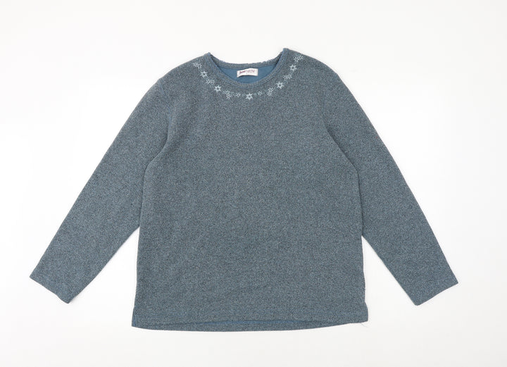 Bonmarché Womens Blue Round Neck Floral Polyester Pullover Jumper Size S