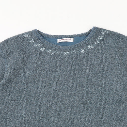 Bonmarché Womens Blue Round Neck Floral Polyester Pullover Jumper Size S