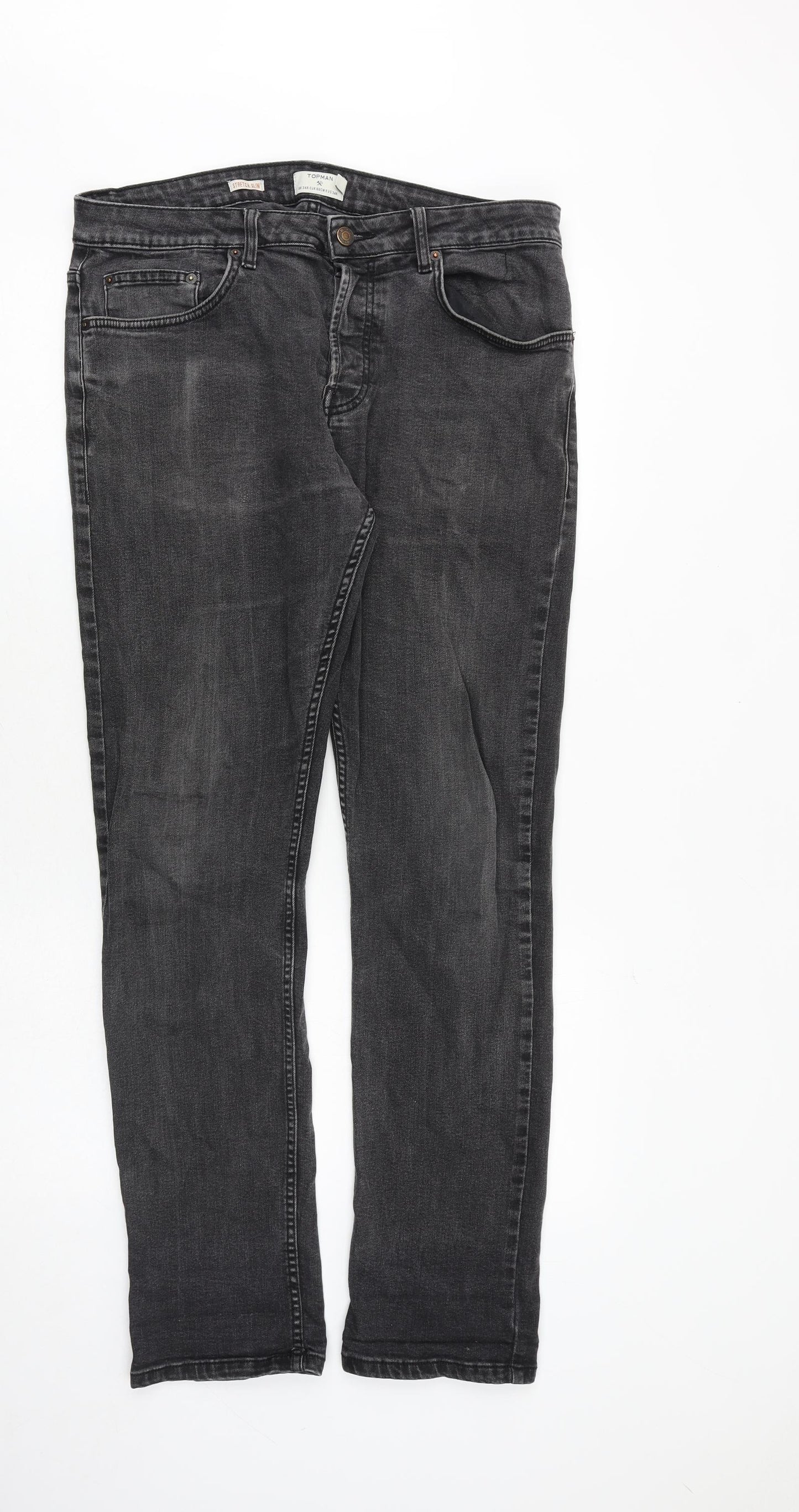 Topman Mens Grey Cotton Straight Jeans Size 34 in Regular Zip