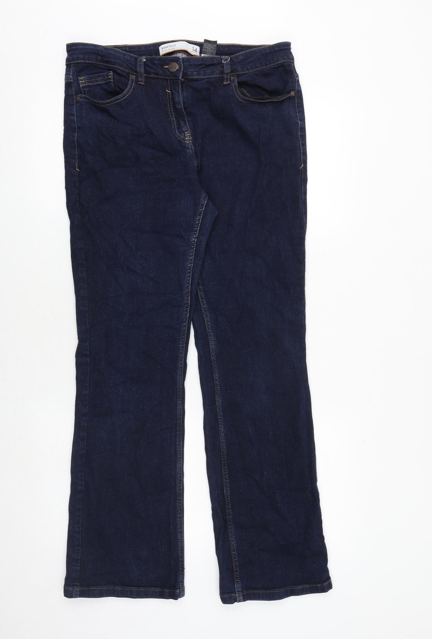 NEXT Womens Blue Cotton Bootcut Jeans Size 14 Regular Zip