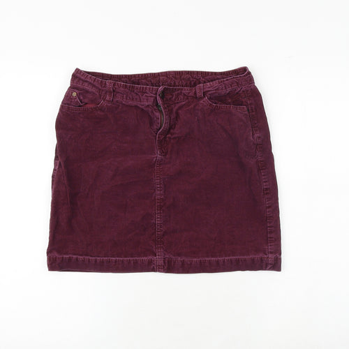 Marks and Spencer Womens Purple Cotton A-Line Skirt Size 10 Zip