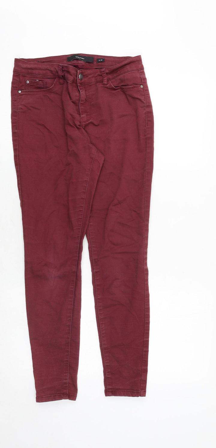 VERO MODA Womens Red Cotton Skinny Jeans Size M L30 in Regular Zip