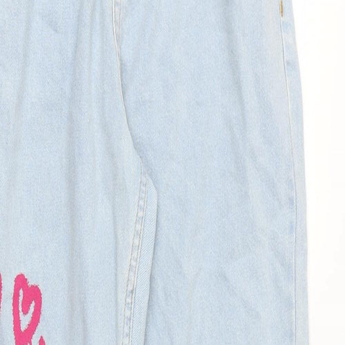 Boohoo Womens Blue Cotton Mom Jeans Size 10 Regular Zip - Graphic
