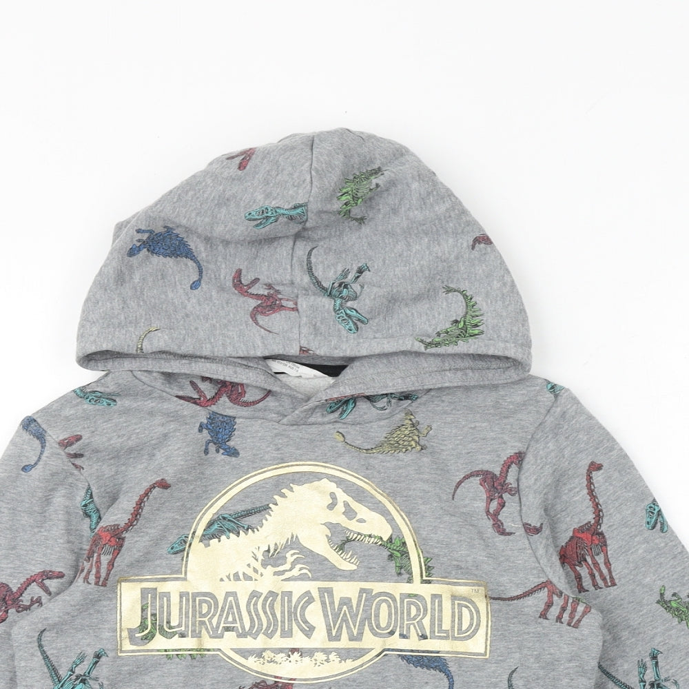 H&M Boys Grey Geometric Cotton Pullover Hoodie Size 7-8 Years Pullover - Jurassic World