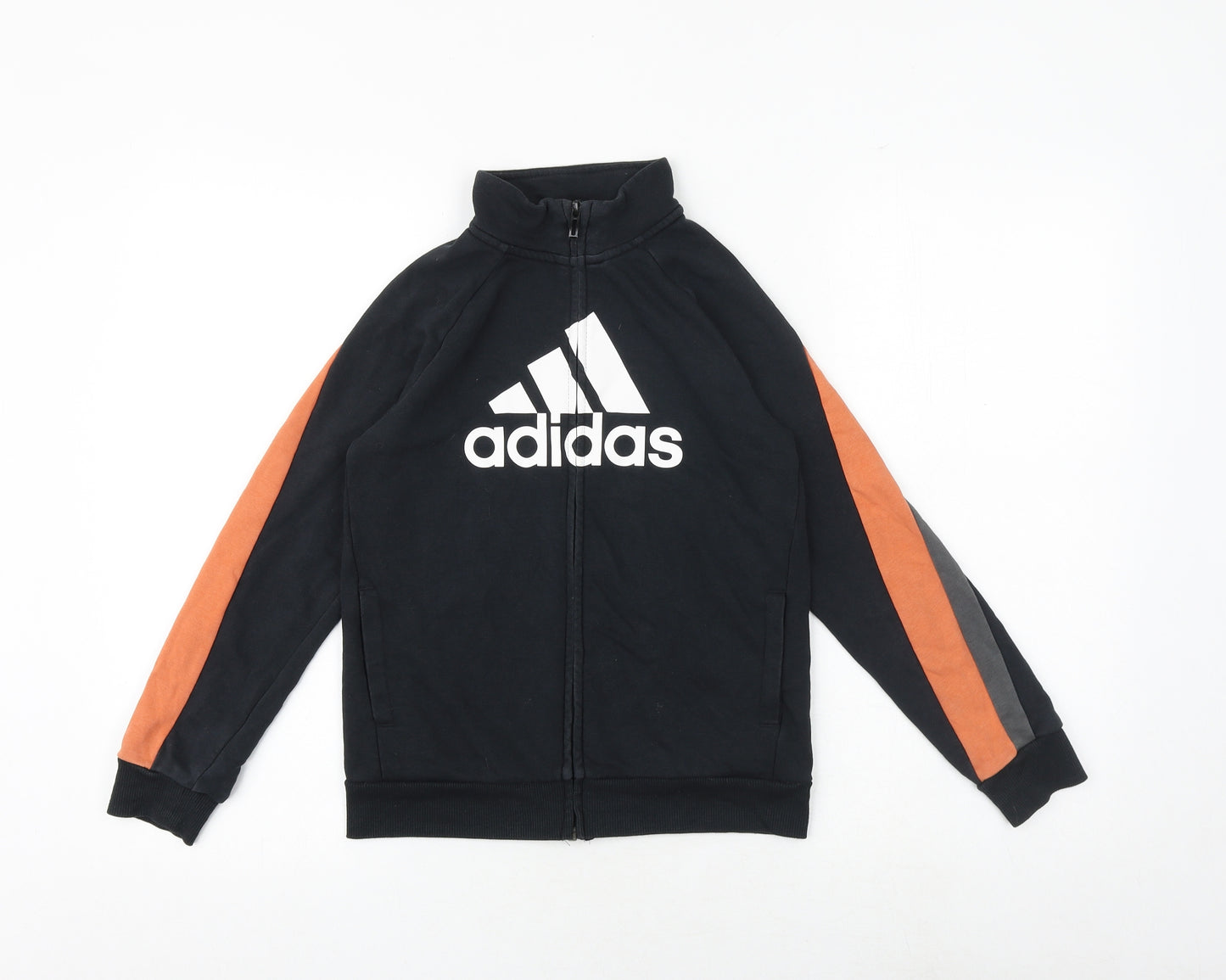 adidas Boys Black Cotton Full Zip Sweatshirt Size 9-10 Years Zip