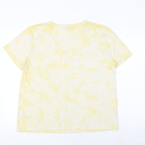 Marks and Spencer Womens Yellow Geometric Viscose Basic T-Shirt Size 14 Crew Neck - Tie Dye