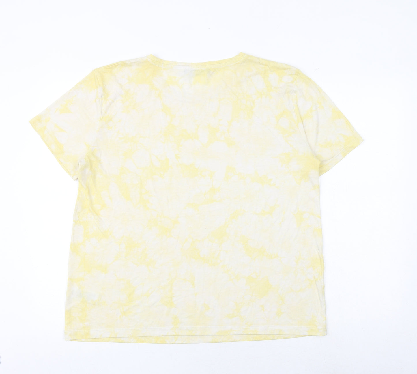 Marks and Spencer Womens Yellow Geometric Viscose Basic T-Shirt Size 14 Crew Neck - Tie Dye