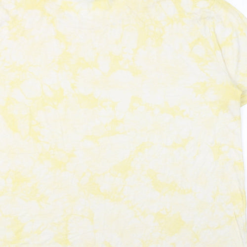 Marks and Spencer Womens Yellow Geometric Viscose Basic T-Shirt Size 14 Crew Neck - Tie Dye