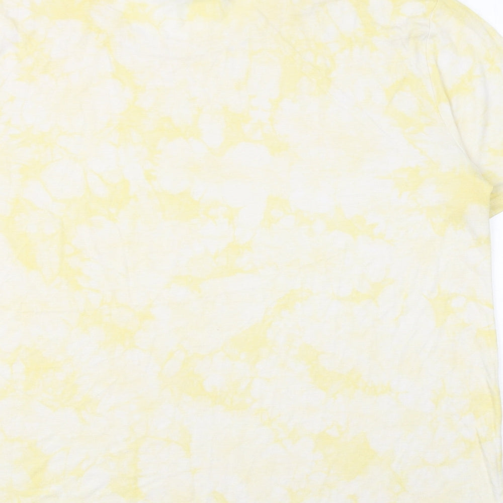 Marks and Spencer Womens Yellow Geometric Viscose Basic T-Shirt Size 14 Crew Neck - Tie Dye