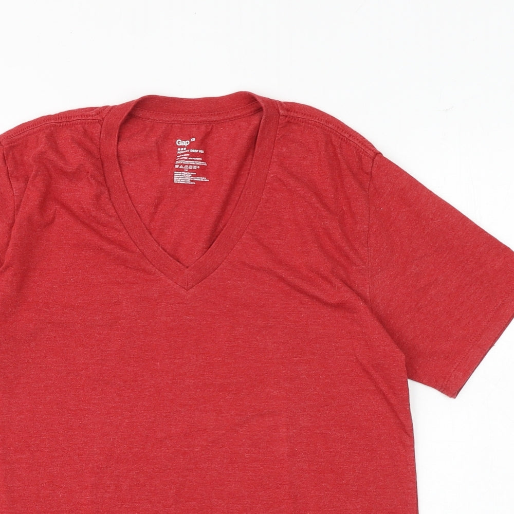 Gap Womens Red Polyester Basic T-Shirt Size XS V-Neck